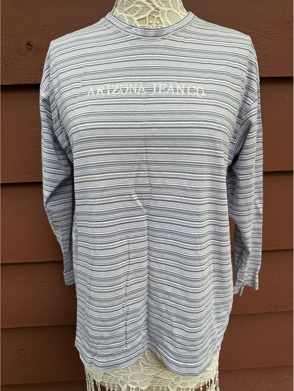 Arizona Jean Co Vintage Inspired Micro Striped Long Sleeve Tee‎ Blue